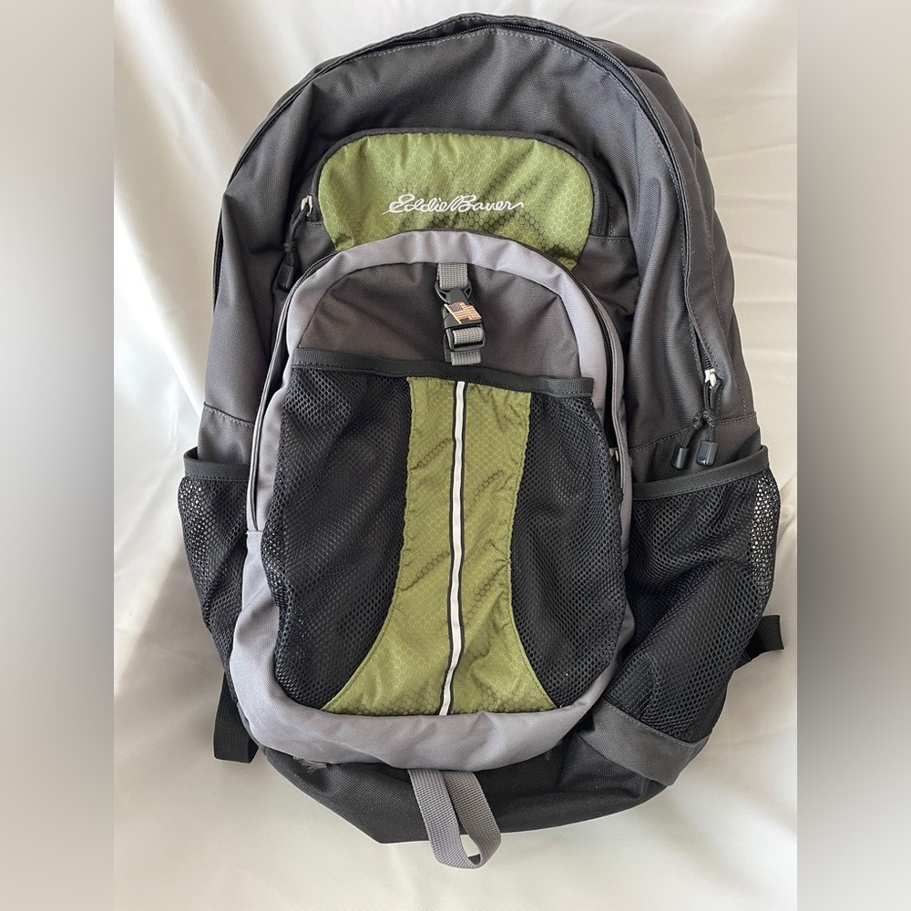 Eddie Bauer Grey and Green Backpack; Hiking Backpack; Travel Backpack